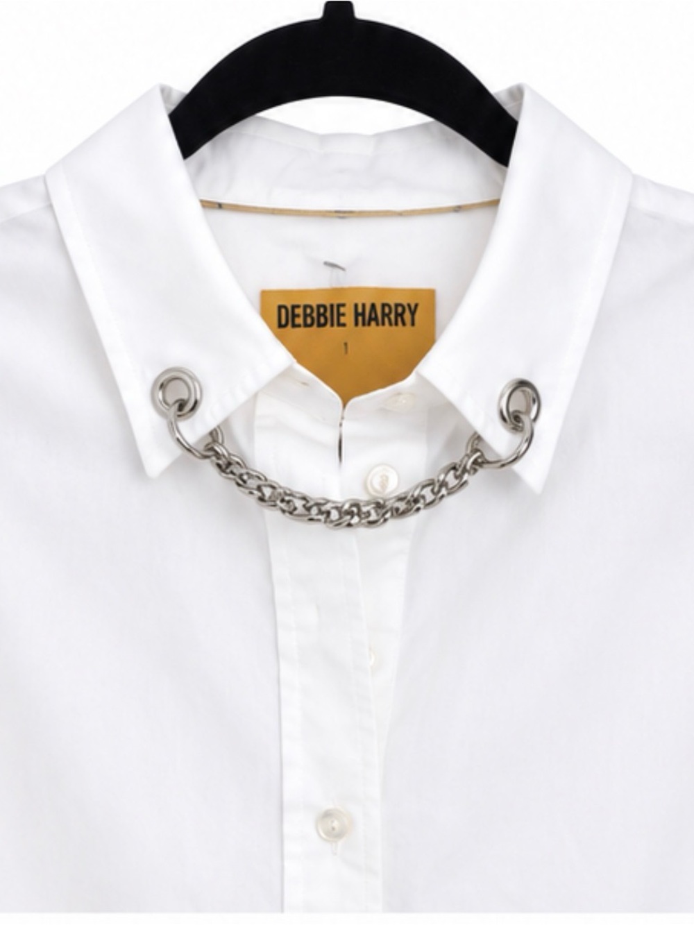 Wildfang White Button-Up Shirt with Chain Accent